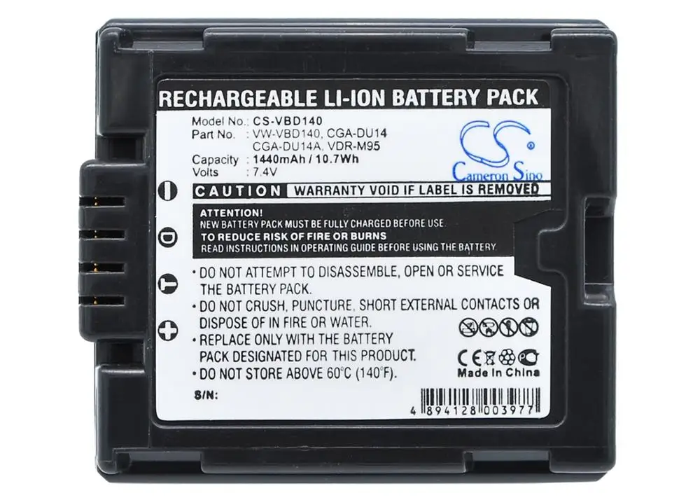 

Cameron Sino 1440mAh Battery for Panasonic NV-GS10,NV-GS120K,NV-GS230,VDR-D150,PV-GS35,VDR-D400,VW-VBD140,VDR-M95,CGA-DU14