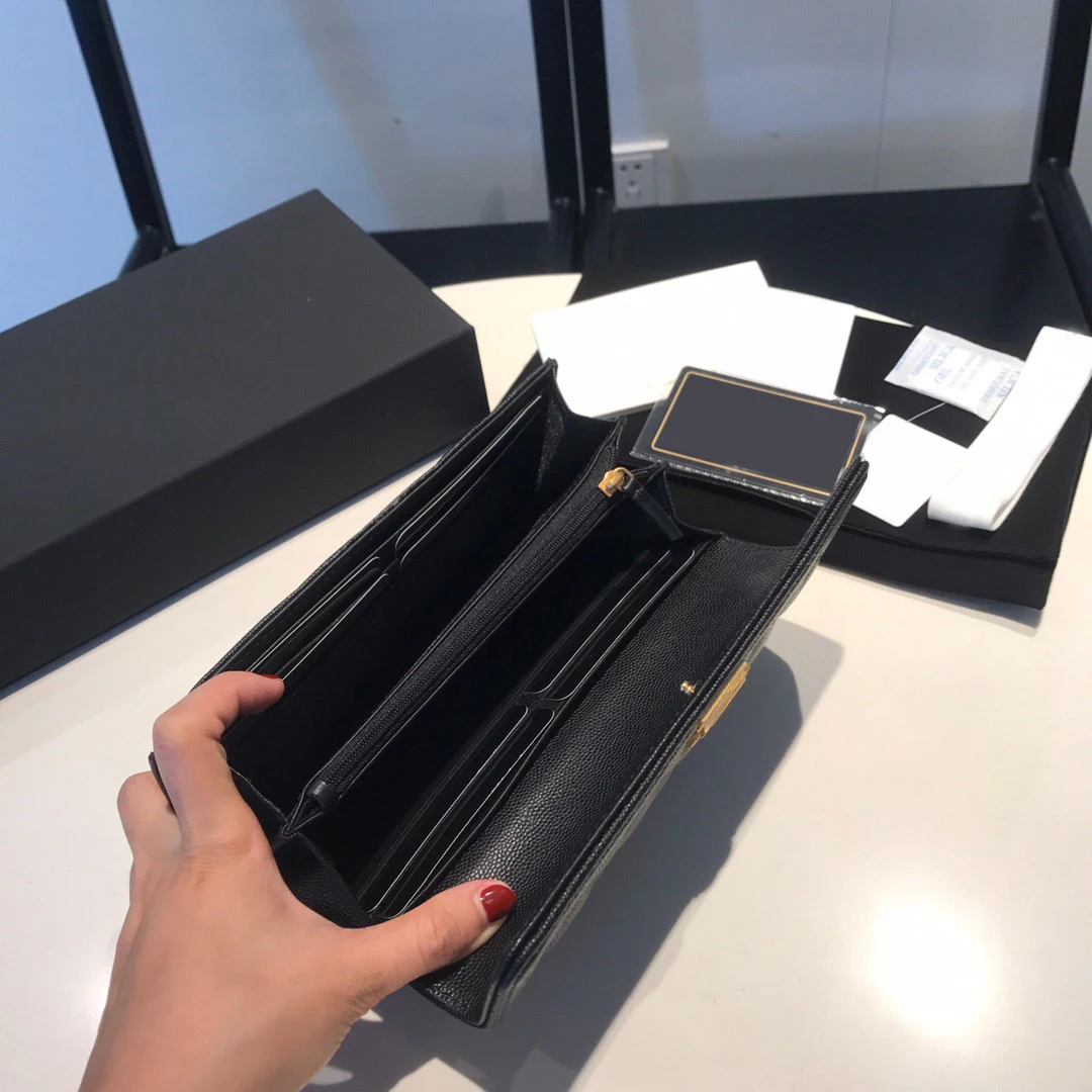

2021 new high end customized luxury women's long purse caviar leather leisure fashion pocket card bag