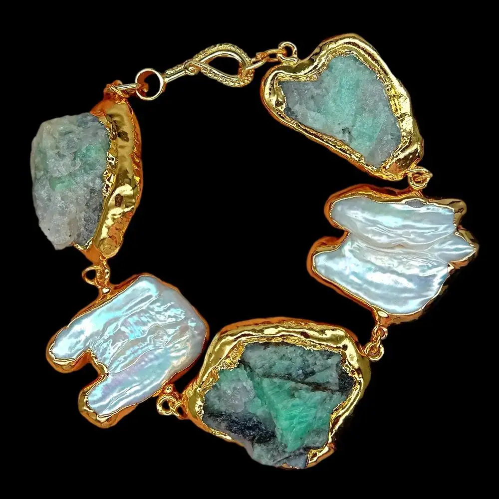 Y · YING культивированный белый жемчуг Кеши натуральные зеленые изумруды