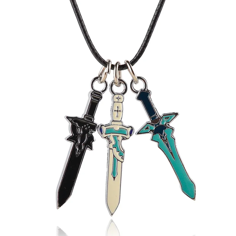 

Fashion New Sword Art Online Pendant Anime Jewelry 3-piece Set Enamel Cross Weapon Asuna Kirito Cosplay Necklace Wholesale