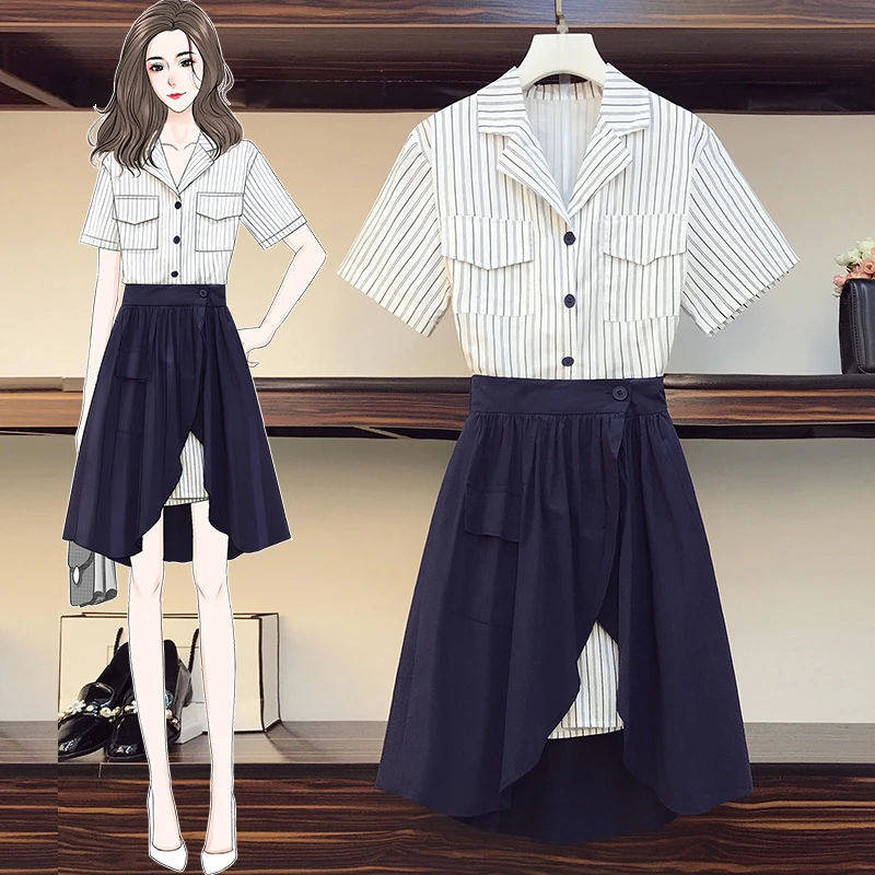 Комплект из 2 предметов женское платье модная юбка летнее 2020 большие блузки