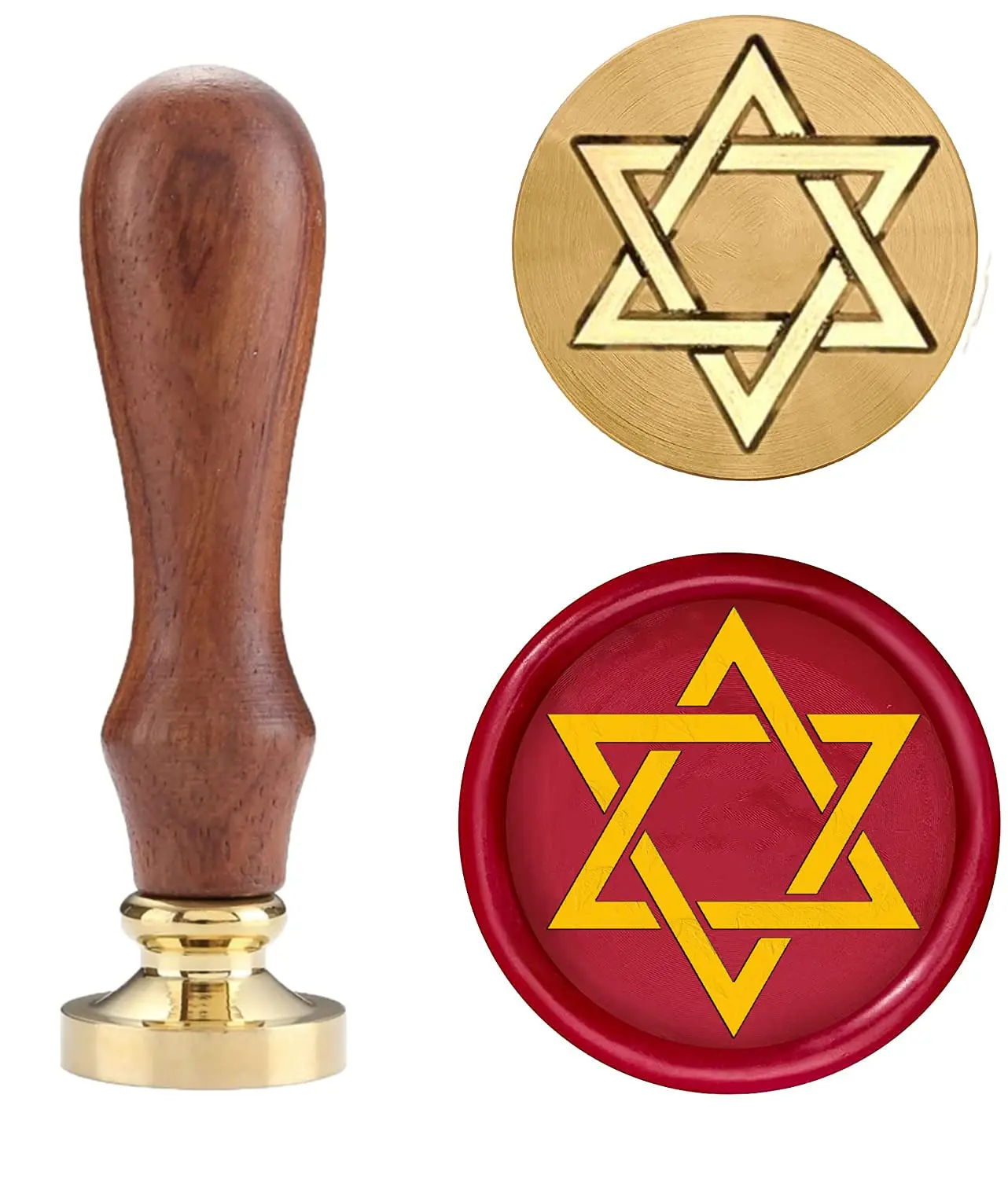 Star of David Wax Seal Stamp Set, Sealing Wax Stamps Copper Seals with Wooden Hilt, Jewish Sealing Stamp