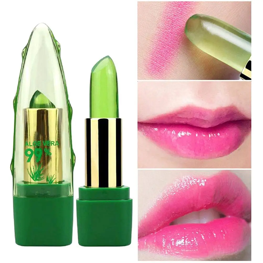 

1Pc 99% Natural Organic Aloe Vera Lip Balm Color Changing Hydrating Moisturizing Long Lasting Lips care Natural Makeup Lipstick