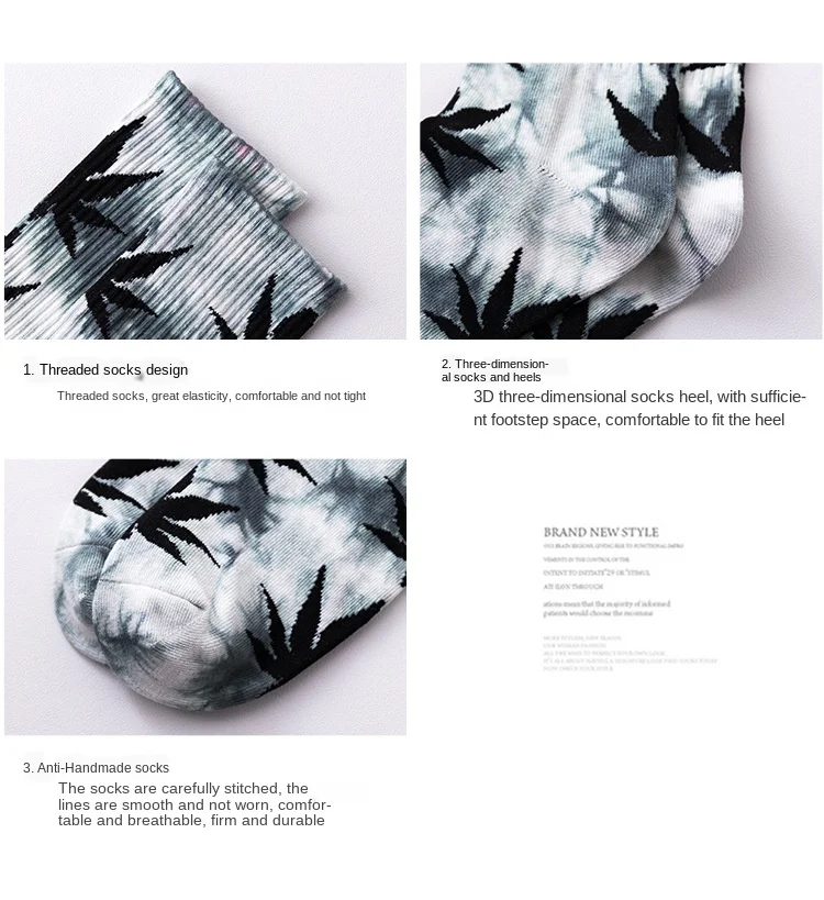 

Harajuku spring and summer new tie-dye maple leaf lovers tide European American street wind in tube socks