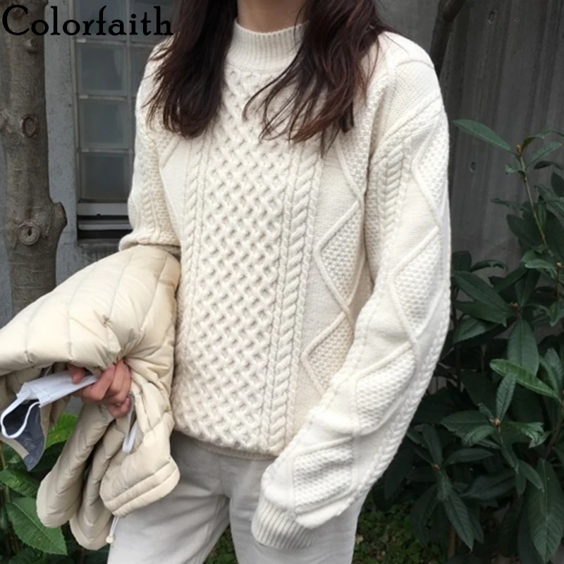 Colorfaith Women's Autumn Winter Sweaters 2019 Pullover Knitting O-Neck Solid Minimalist Casual Office Lady Loose Tops SW7055 | Женская