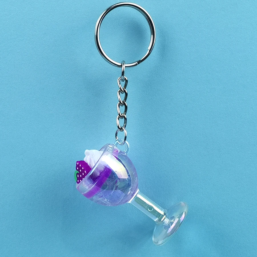 Purple Acrylic Cute Keychain Ice Cream Pearl Milk Tea Drink Bottle Keyring Bag Pendant Couples Women Men Girl Gift Trinket Dropshipping - Цвет: Purple