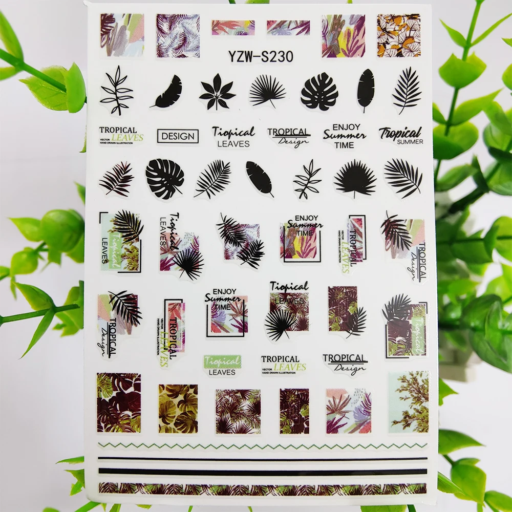 

Тропические листья, летний прямоугольник, геометрический дизайн, Слайдеры для маникюра, наклейки, наконечники, фольга, украшения для дизайн...