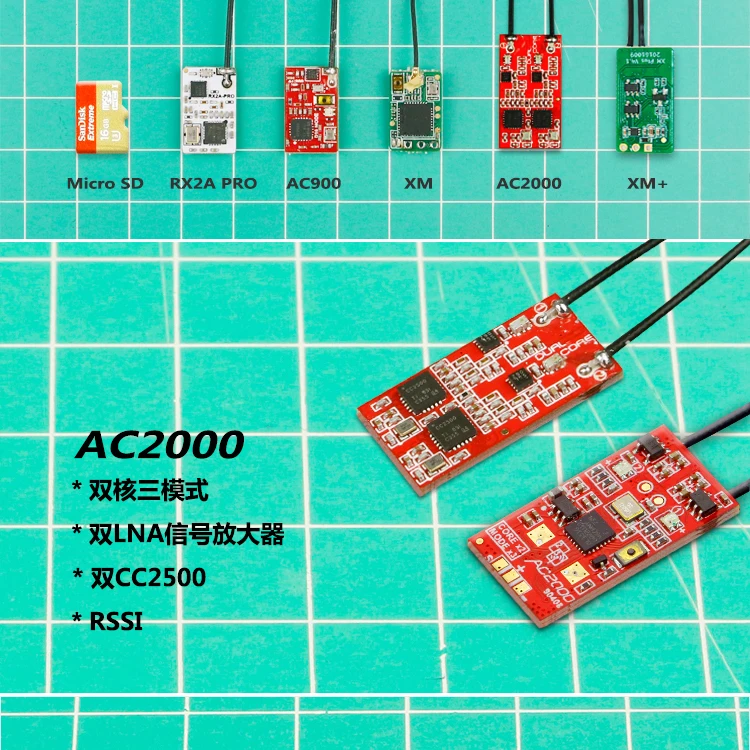 

Rc Receiver module X-BOSS AC2000 & AC900 Dual Core Tri-mode Mini Receiver RSSI Frsky D16 S-FHSS XM+ X9D Dual Antenna