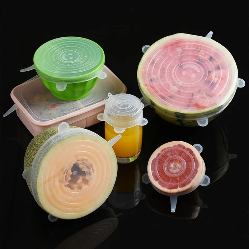 

6Pcs Silicone Cling Film Fresh Keeping Cover Universal Silicone Stretch Cover Reusable Plastic Wrap Kitchen Supplies