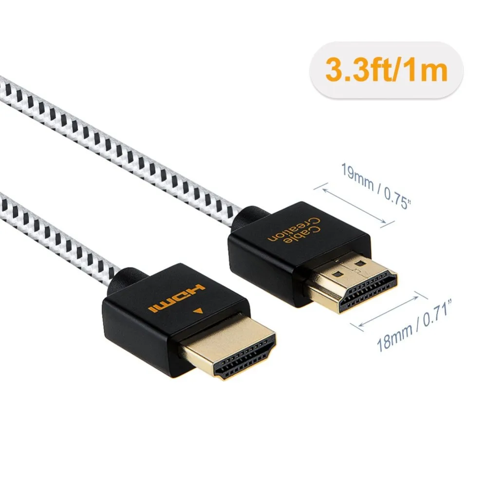 Ультратонкий кабель HDMI мужской до 2.0 высокоскоростной тонкий низкий профиль Поддержка 3D 4K@60Hz Аудио Return для PS4.