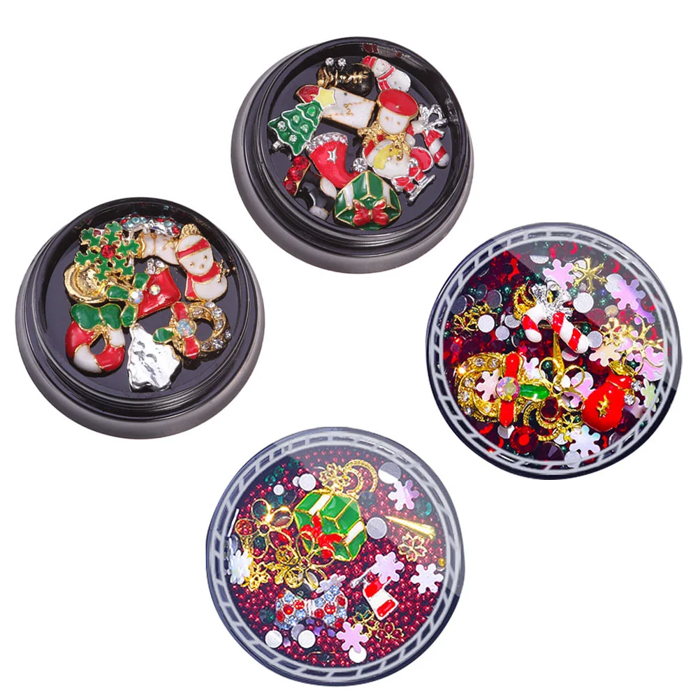 

4 Boxes 3D Christmas Nail Rhinestone Manicure Charms Snowflake Nail Stickers