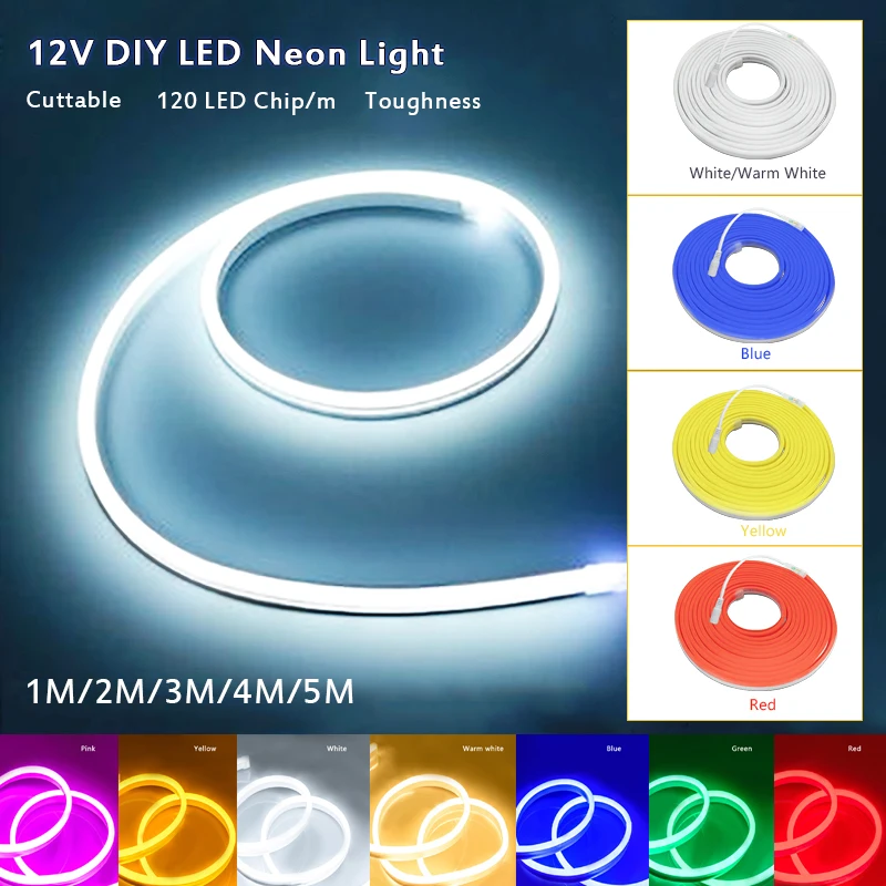 

Светодиодная неоновая полоса, 12 В, настенное украшение для комнаты, водонепроницаемая неоновая подсветка для салона автомобиля, Rgb Гирлянда...