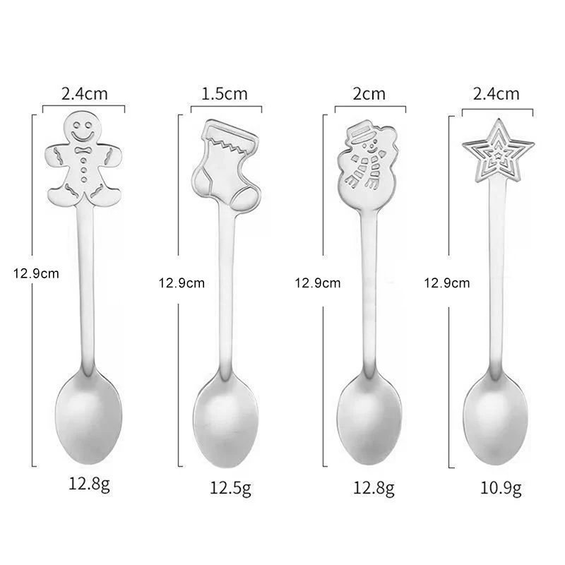 

4Pcs Mini Christmas Stainless Steel Coffee Tea Kids Spoon Teaspoon Tableware QP2