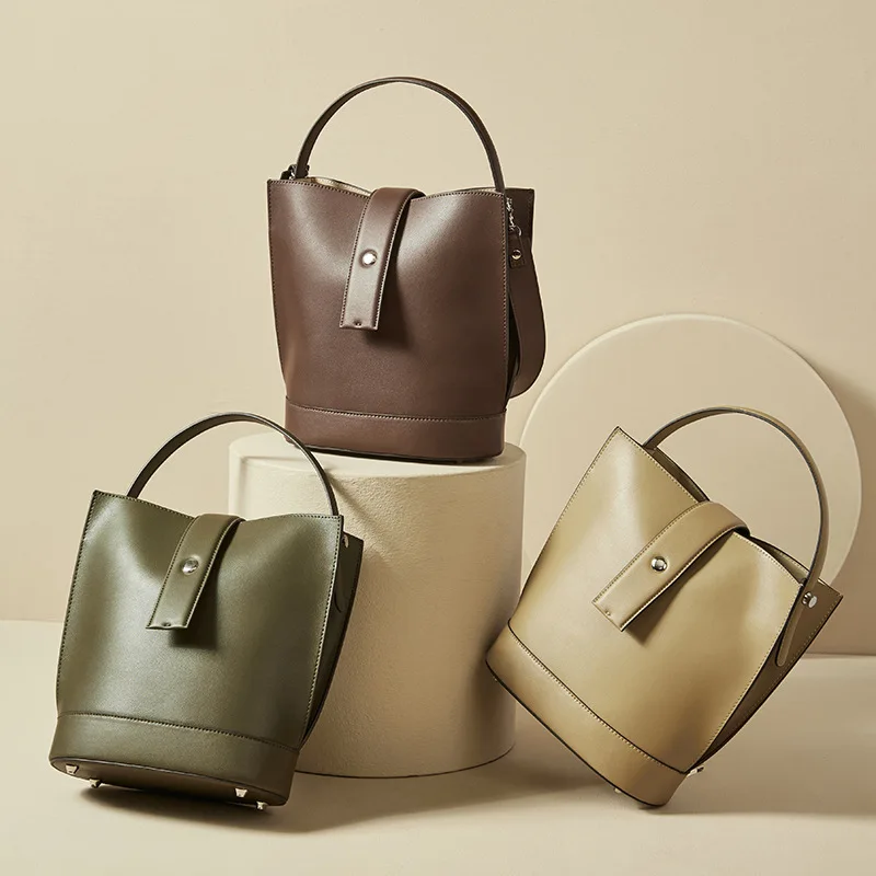 

New Genuine leather handbags retro large capacity bucket bag commuter shoulder bag GN-SB-fgdlst