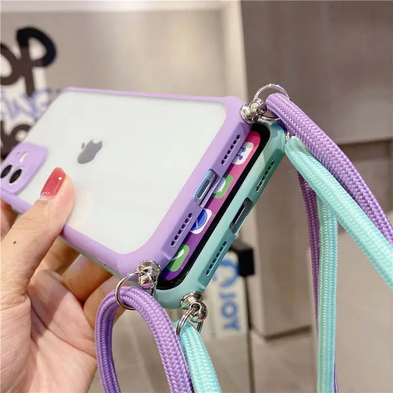 

Transparent Bumper Crossbody Lanyard Phone Case For iPhone 12 SE 2 11Pro Max XR X XS Max 7 8 Plus 11Pro 12 Strap Rope Back Cover