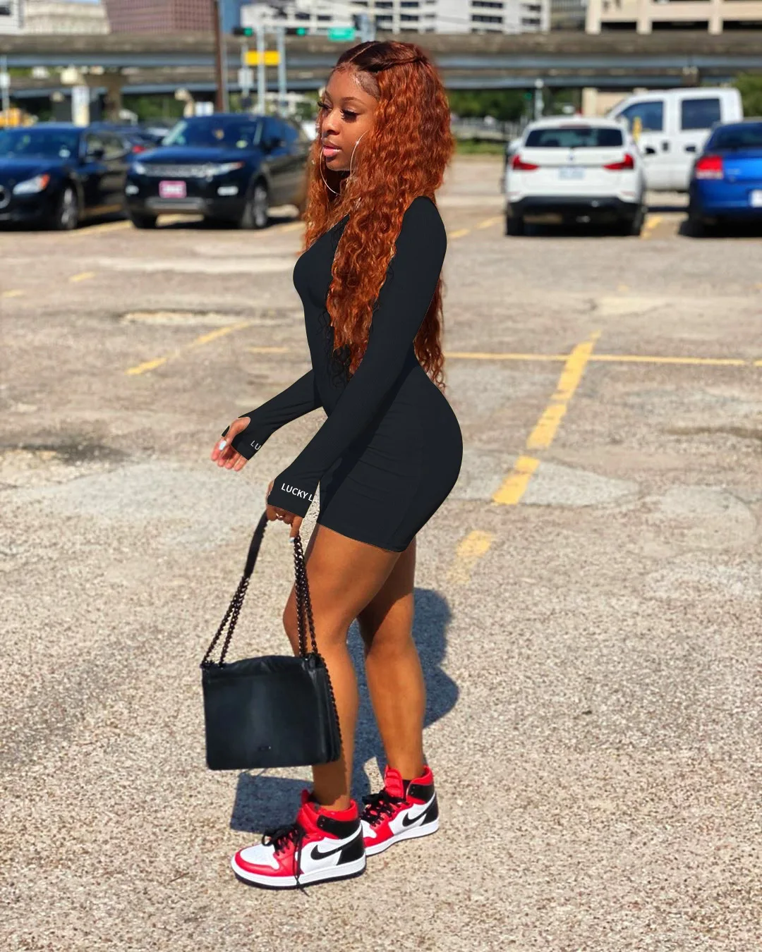 

81Y8036 Autumn Winter Women Outdoor Casual Home Solid Turtleneck Cuff Letter Print Long Sleeve Dress Vestidos Plus Size Hot