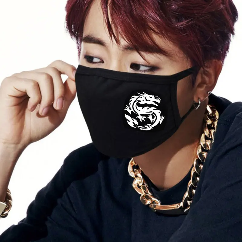1 шт. черная хлопковая маска для рта с драконом Пылезащитная лица моющаяся