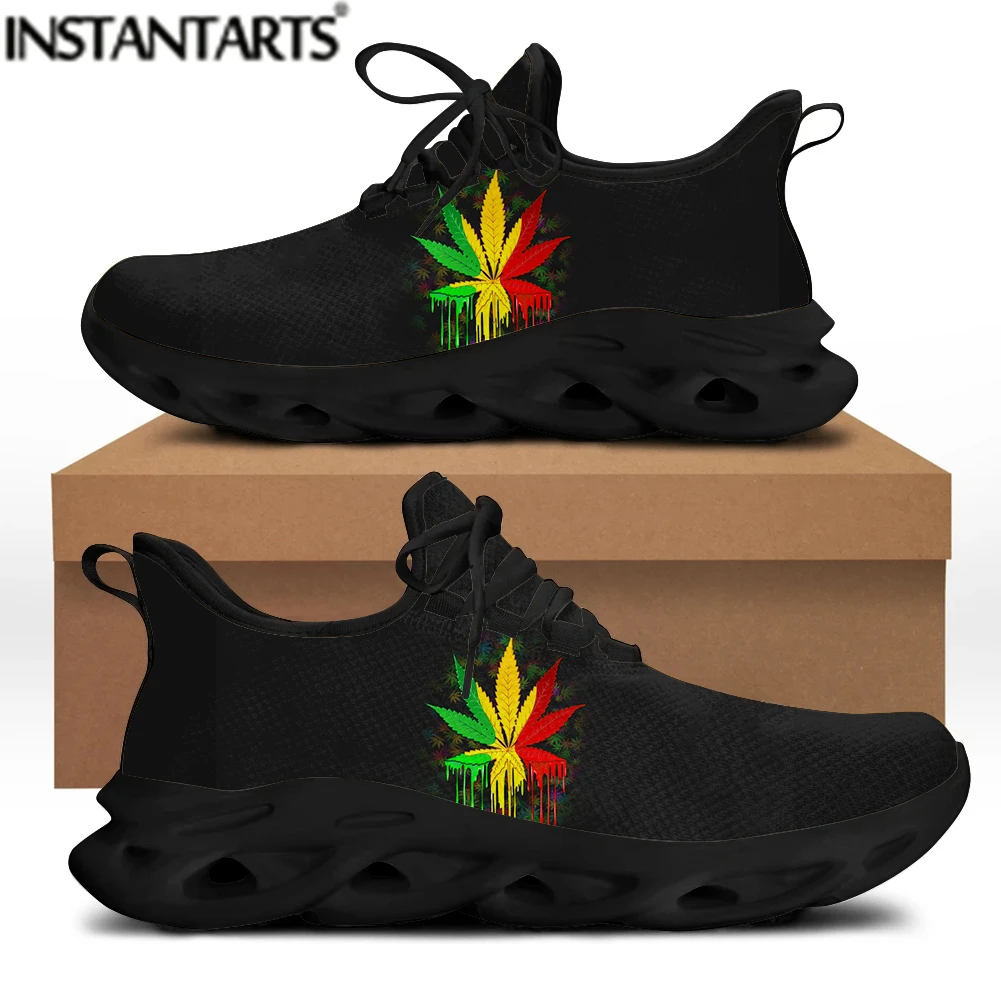 

INSTANTARTS Cool 3D Weed Leaves Print Girls Flat Shoes Breathable Platform Sneakers Shoes for Women Comfortable Vulcanized Shoes