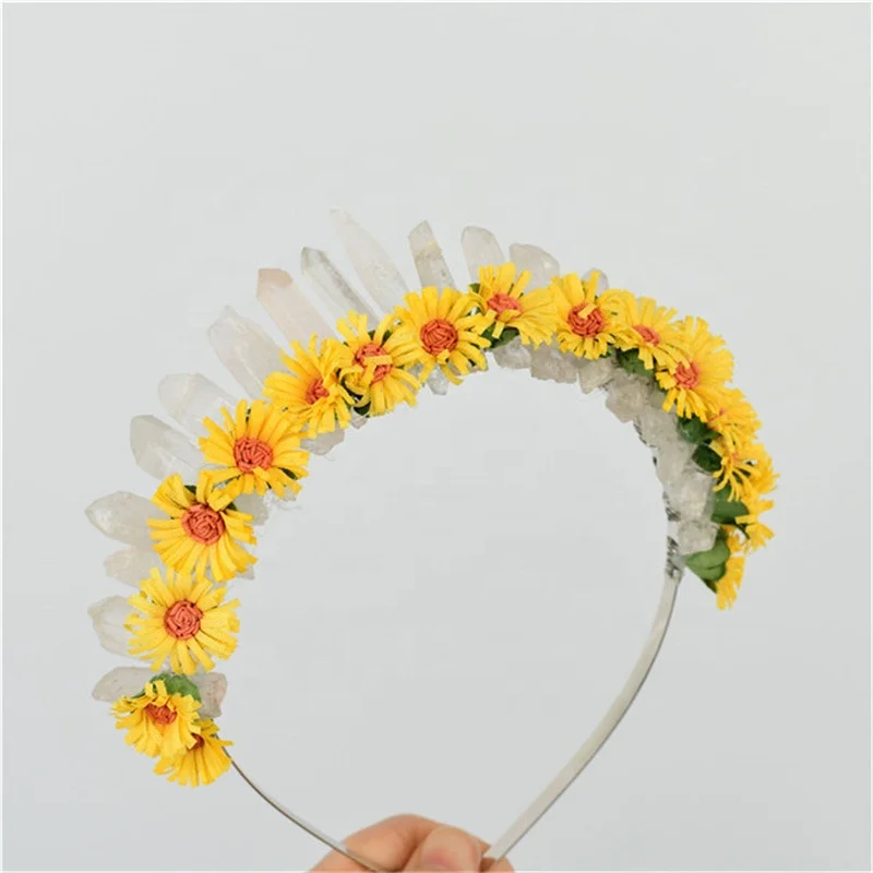 

Beautiful Quartz Point Crystal Headband with Flower Handmade Boho Crystal Graduated Point Crown Hair Jewelry