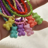 boho cute colorful jelly bear beaded necklace for women girl candy color resin bear rainbow bead necklaces party jewelry gift