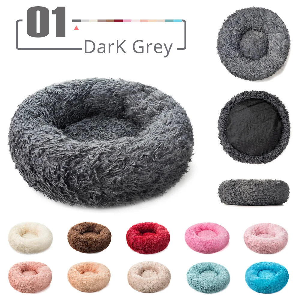 

Round Plush Cat Bed House Cat Mat Winter Warm Sleep Cats Nest Soft Long Plush Dog Bed Pet Cushion For Cats Dog Zipper Washable