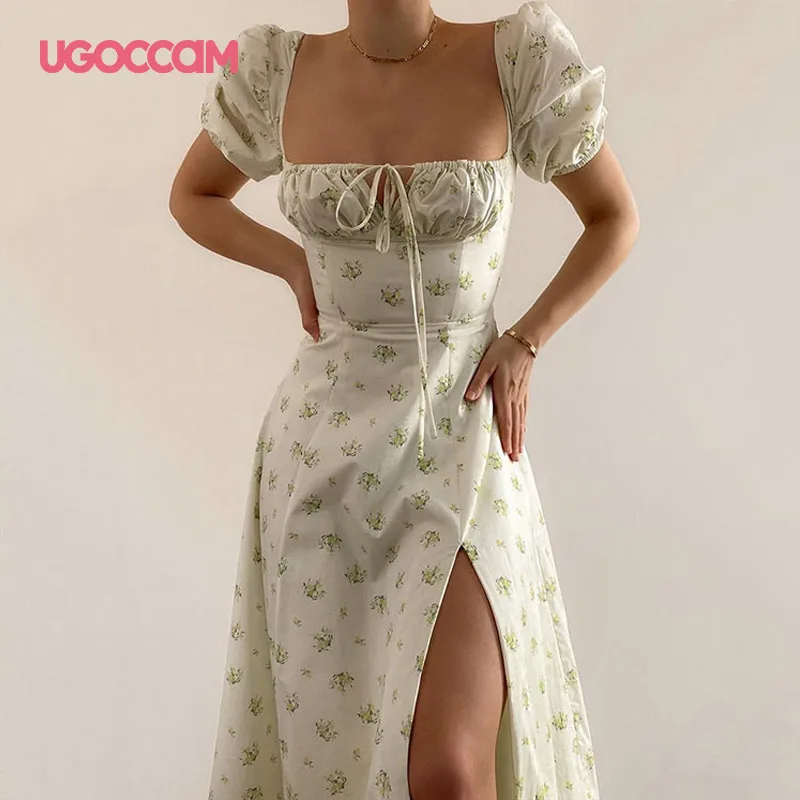 Летнее Длинное Платье UGOCCAM женские сексуальные платья макси с коротким рукавом