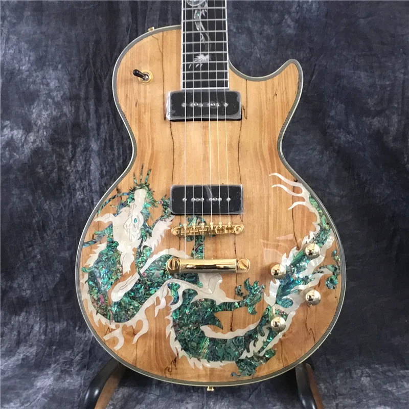 

Electric guitar, dragon abalone inlaid rosewood fingerboard, dragon abalone inlaid decaying wood electric guitar,