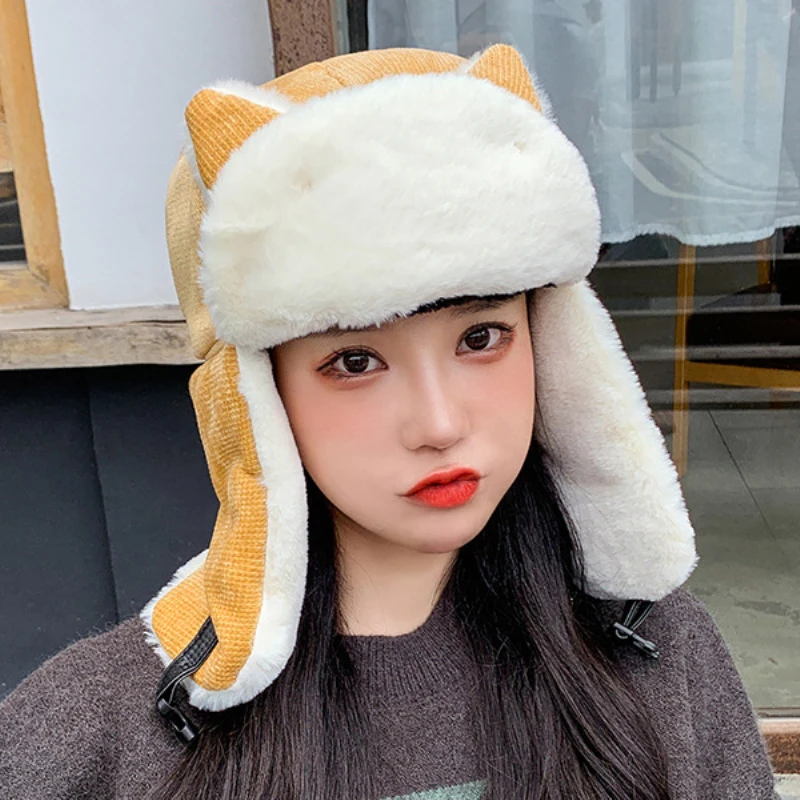 

HT3324 New Cute Ears Women Winter Hat Ladies Thick Warm Russian Hat Female Fleece Snow Ski Trapper Earflap Cap Women Bomber Hat