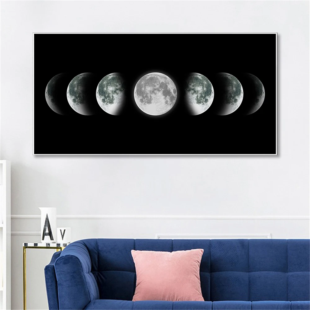 Звездное небо луна звезда Плакат Wall Art Холст Для Живописи принт Черный и белый