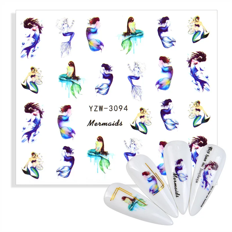 Лето 2023 переводные наклейки для ногтей с морским животным Русалочка слайдеры - Фото №1
