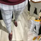 Модные мужские облегающие деловые строгие брюки в полоску, повседневные офисные облегающие брюки