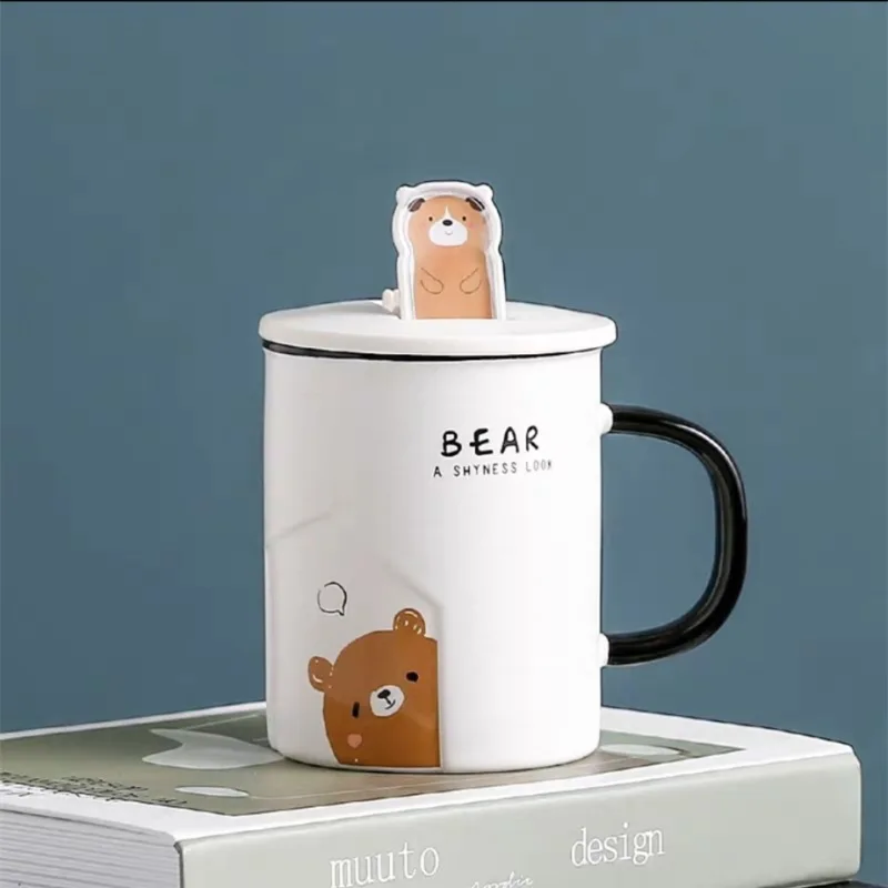 

350ml Creative Mobile Phone Holder Coffee Mug Cute Cartoon Ceramic Mugs Office Cup with Lid Handle Couple Student Milk Juice Cup