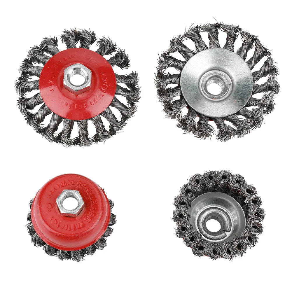 

4Pcs Rotary Twist Knot Flat Cup Steel Wire Wheel Brush Set for Angle Grinder Rust Paint Removal