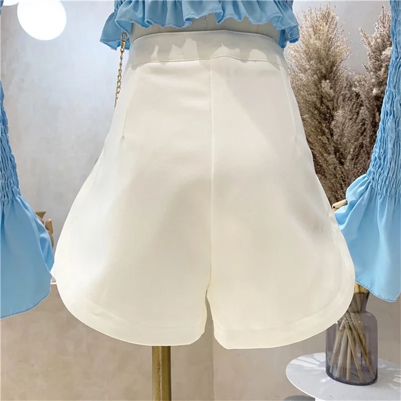 

New Women's Pants Summer 2021 Korean Retro High-waisted Wide-leg Shorts Women's All-match Slim Pants