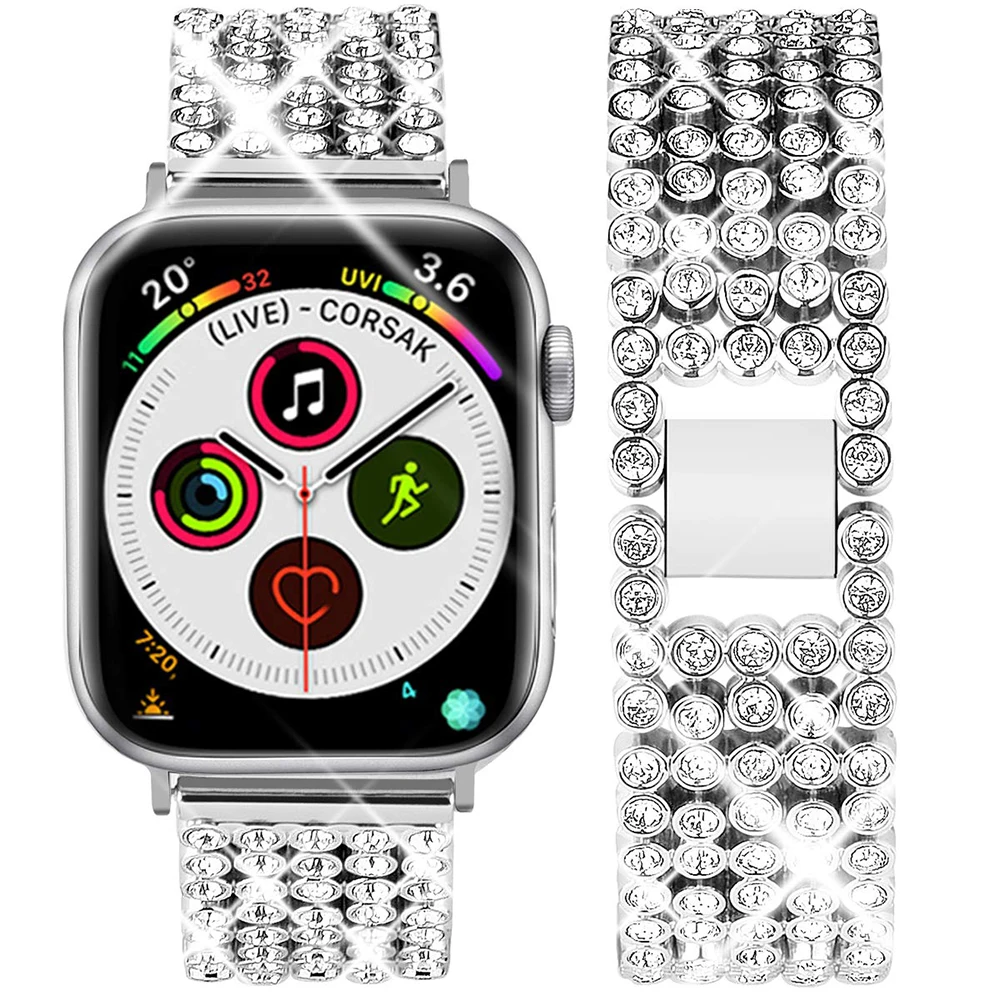 Высококачественный металлический браслет для часов Iwatch 4 5 Band 44 мм 40 мм замена стальной Алмазный ремешок для Apple Watch Series 3 2 1