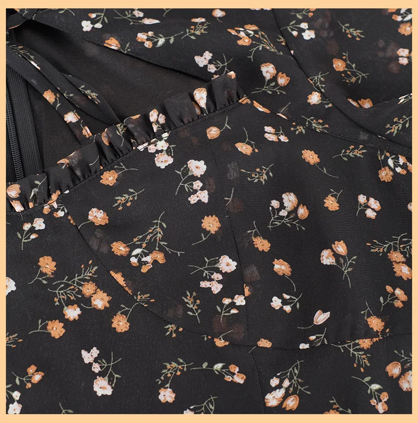 

ZA Chiffon Floral Strap Hollow Sexy Long Sleeve Dress fashion clothes women dress