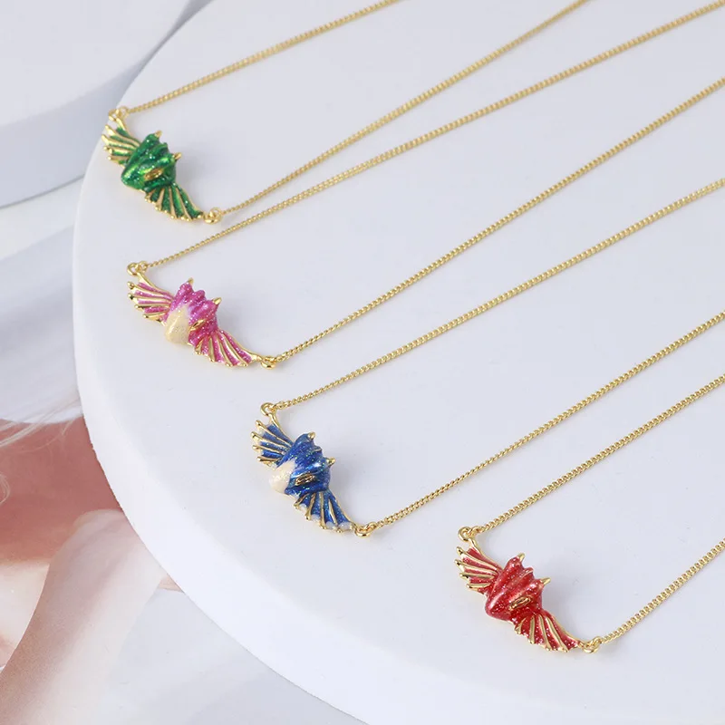 

Copper plated Enemel real gold Dragon NecklaceJewelry Punk Cocktail hiphop Boho Gothic Red Green Blue Pink dinosaur Necklace