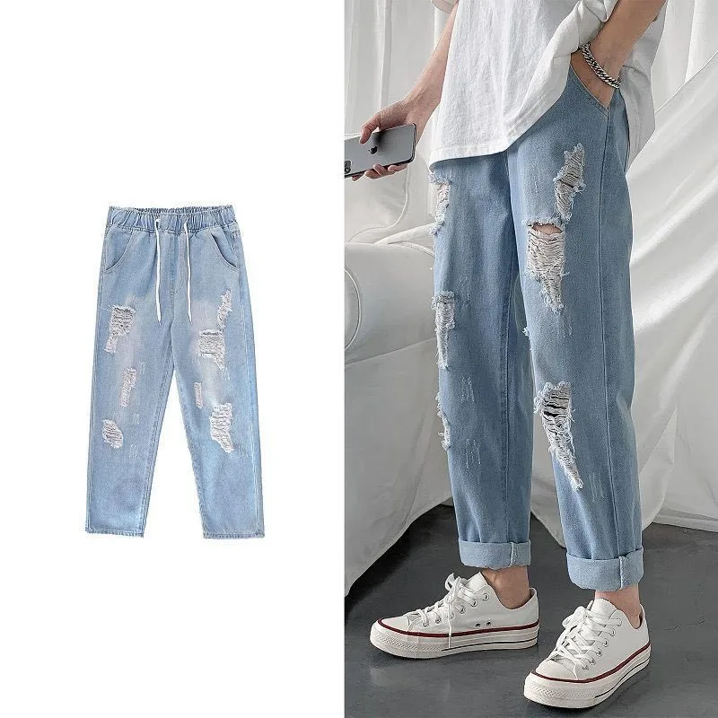 

Джинсы мужские тонкие, рваные, до щиколотки, в стиле хип-хоп