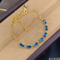 kjjeaxcmy fine jewelry 925 sterling silver inlaid natural london blue topaz girl elegant simple gem bracelet support detection