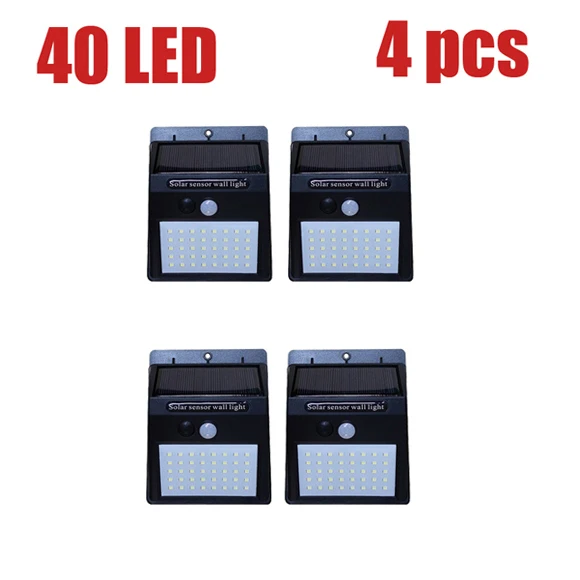 40LED X 4 Низкая мощность, высокая яркость, светодиодный светильник на солнечной батарее, уличный солнечный светильник, 3 режима преобразования, долговечный настенный светильник, водонепроницаемый - Испускаемый цвет: 40LED X 4