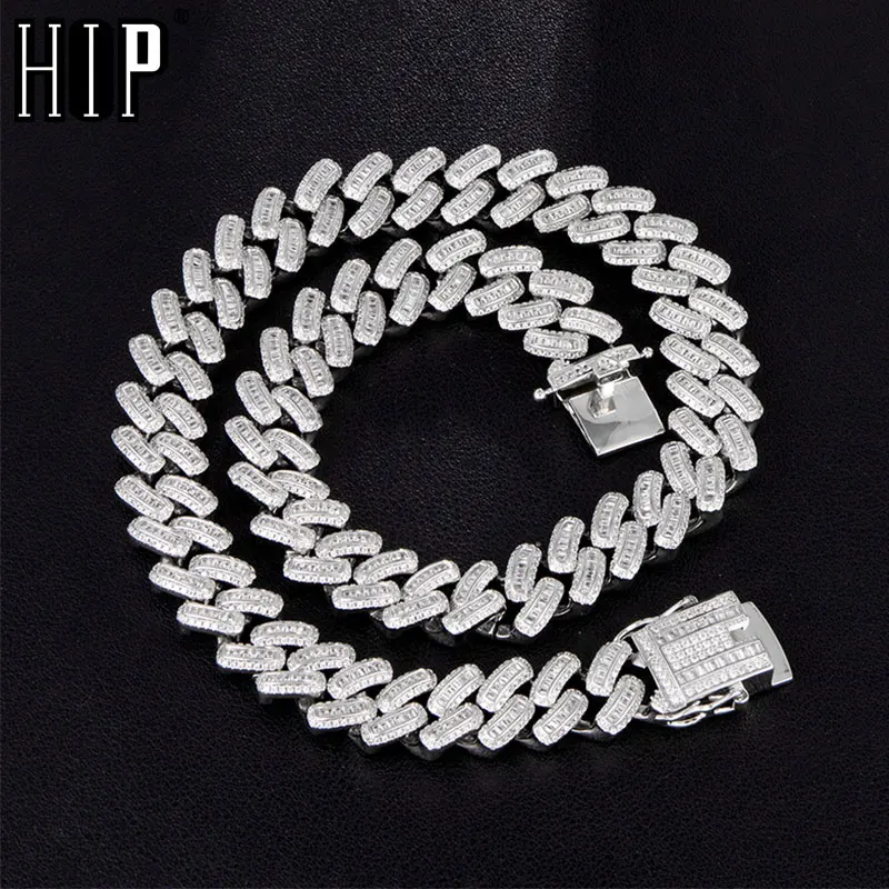 Hip Hop 15MM Bling Iced Out AAA CZ Square Zircon Cuban Link Chain Necklace For Men's Copper Necklaces For Men Jewelry