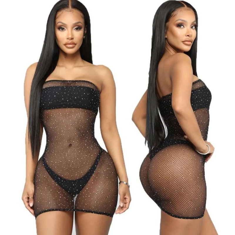 

2021 Sexy Cosplay Lace Wrapped Chest Hot Drill Sexy Underwear Point Drill Star Net Uniform Temptation Slutty Dresses