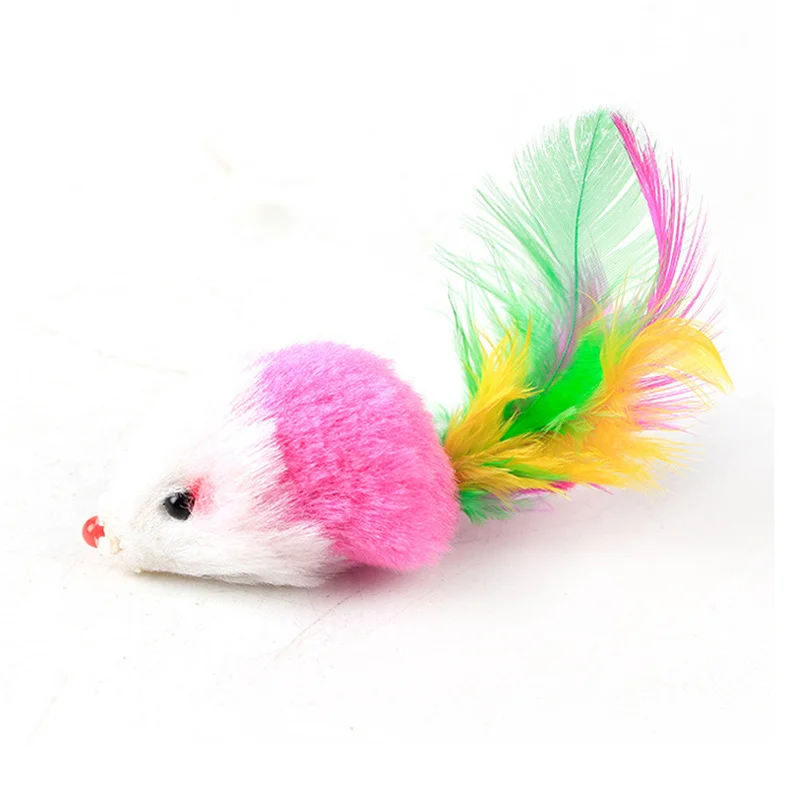 2 шт. игрушки для кошек ложная мышь мини забавные с красочными перьями плюшевые