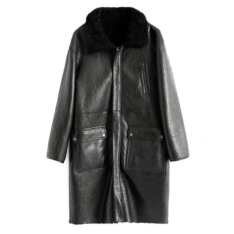 Брендовое роскошное Мужское пальто из овчины Двусторонний кожаный халат зимнее