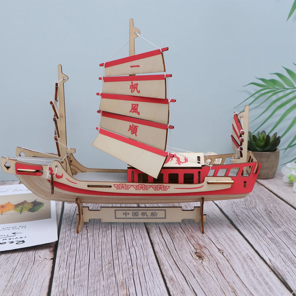 

DIY Puzzles Kit 3D Wooden Sailboat Assembly Jigsaw Educational Woodcraft Toys Simulation Model for Boys Children