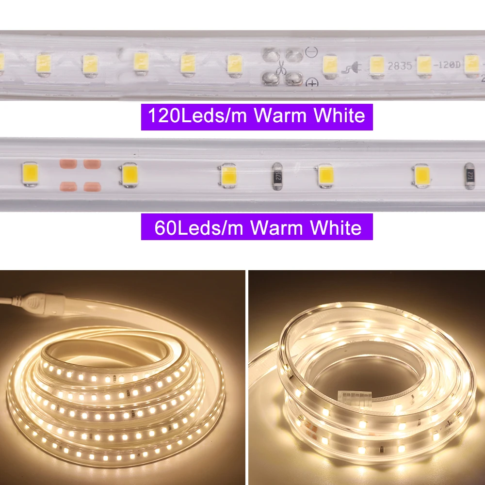 Светодиодная лента 2835 В переменного тока SMD 120 белая/теплая белая
