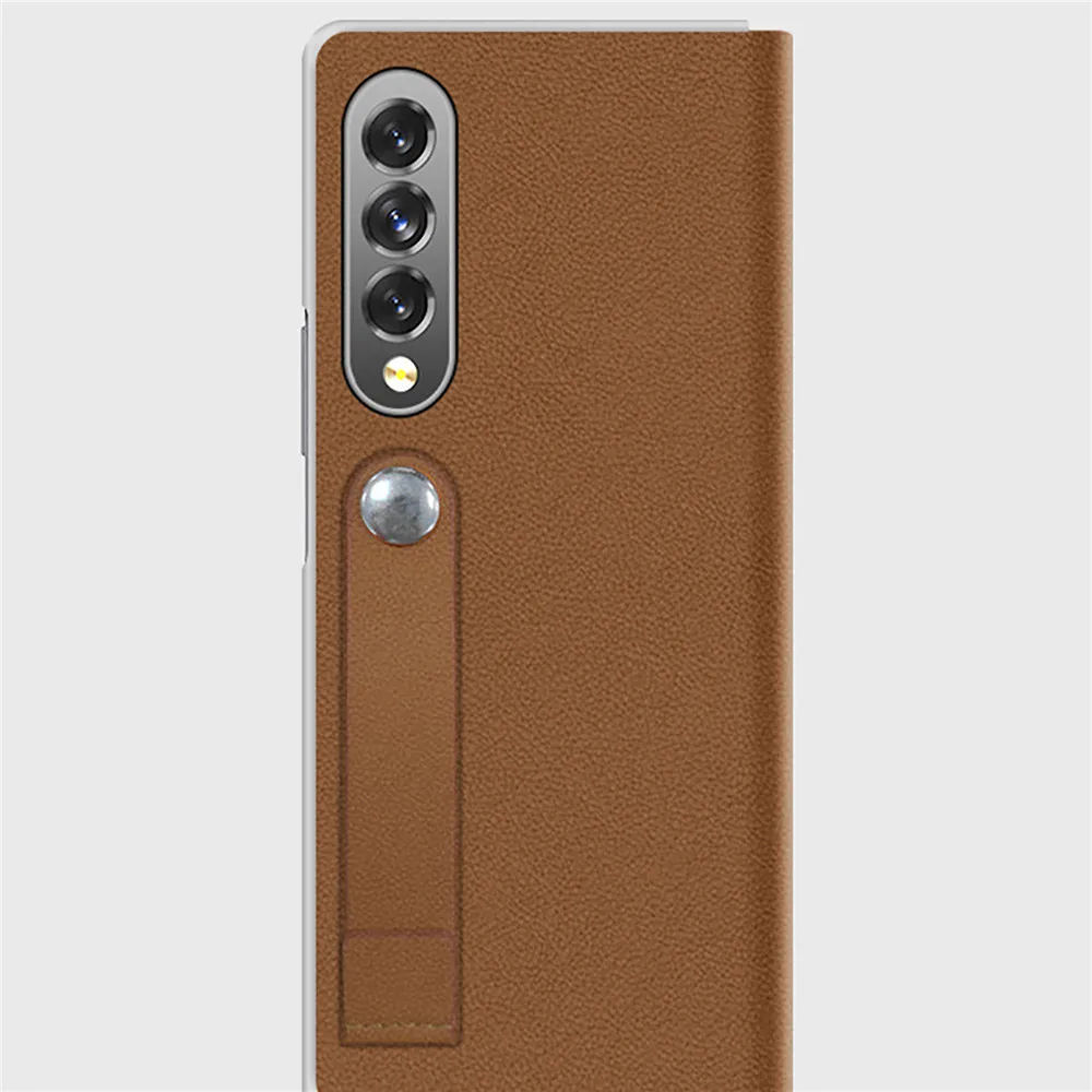 

Phone Case Bracket Protective Cover Split Mobile Phone Shell PU Plain Leather Case for Samsung Z Fold3