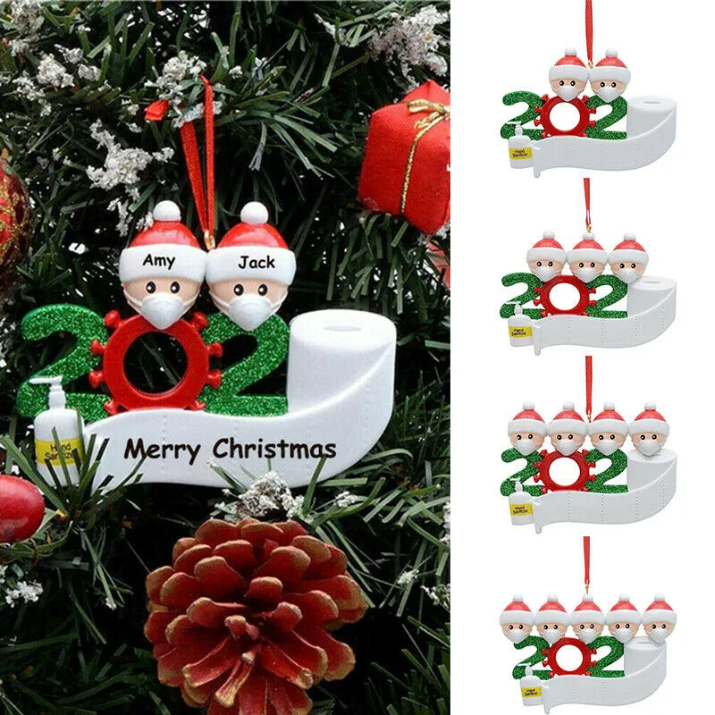 

2020 New Year Christmas Tree Decorations Santa Claus with Mask Bauble Ornament Quarantine Pandemic Souvenir Gift WB2957