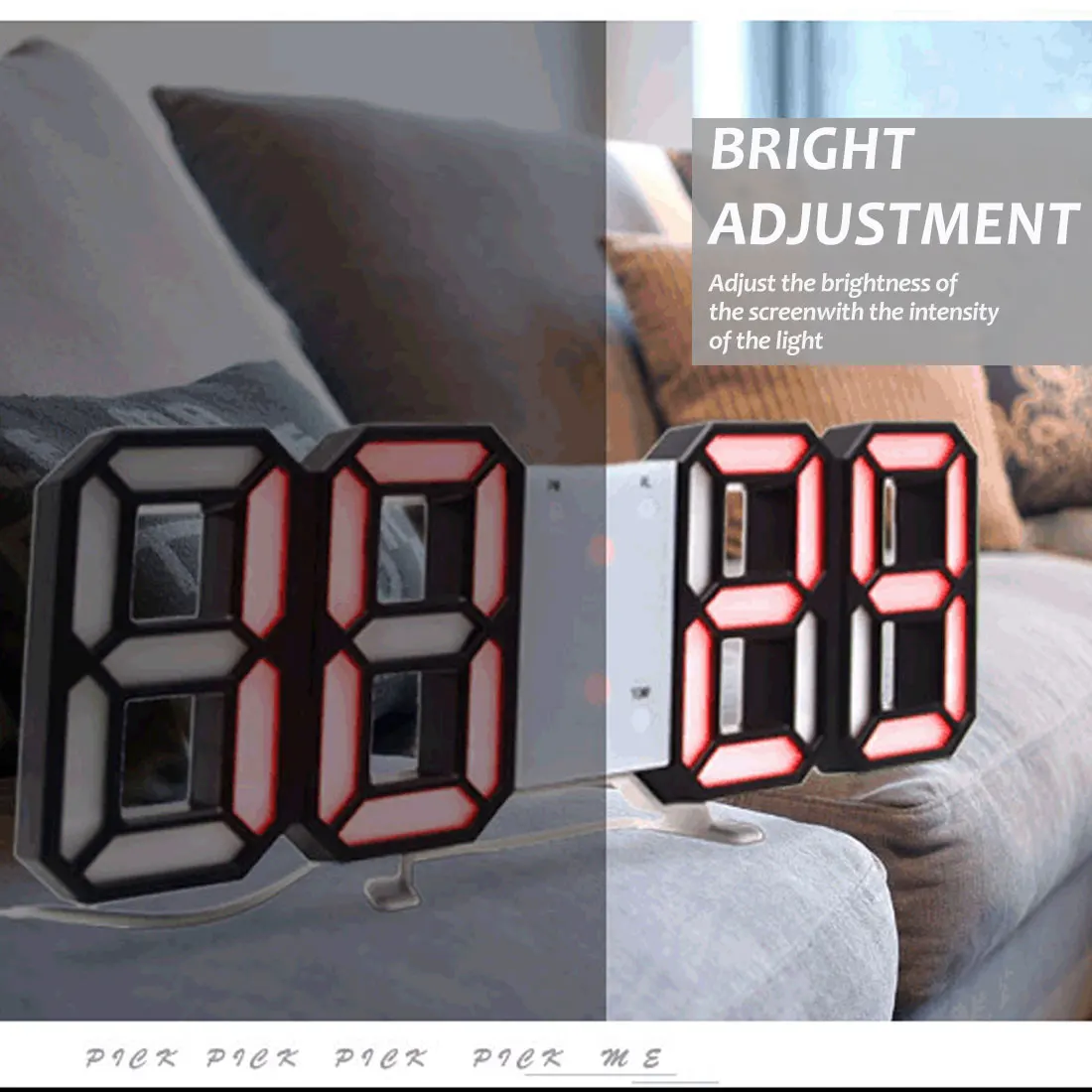 Светодиодные цифровые настенные часы 3D большие светящиеся электронные в