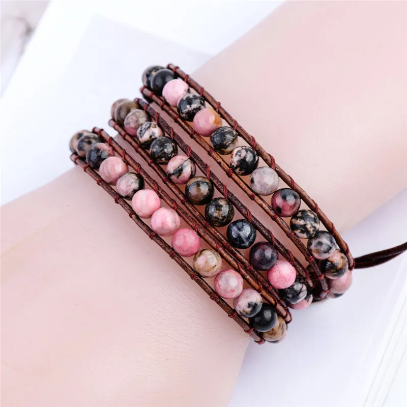 Кожаный браслет обруч из натурального камня бисера модные женские браслеты